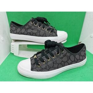 Coach Women's Empire Sneaker Shoe Size 9.5B Black Signature Print Casual Low Top